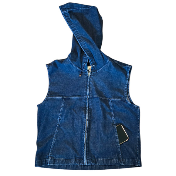 Bluejean Zip Hooded Vest with Pockets Size Medium - Picture 2 of 5